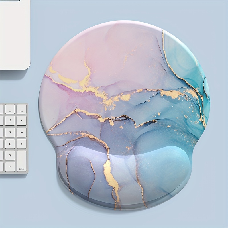 Wrist Rest Pad - 파우더 블루 그라데이션 대리석 질감 라운드