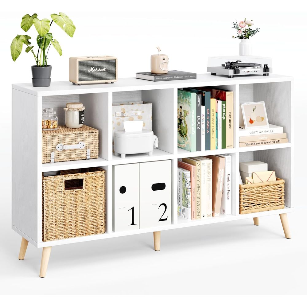 Home Office With Bookshelves - 다리가 있는 2단 목재 책장, 11개의