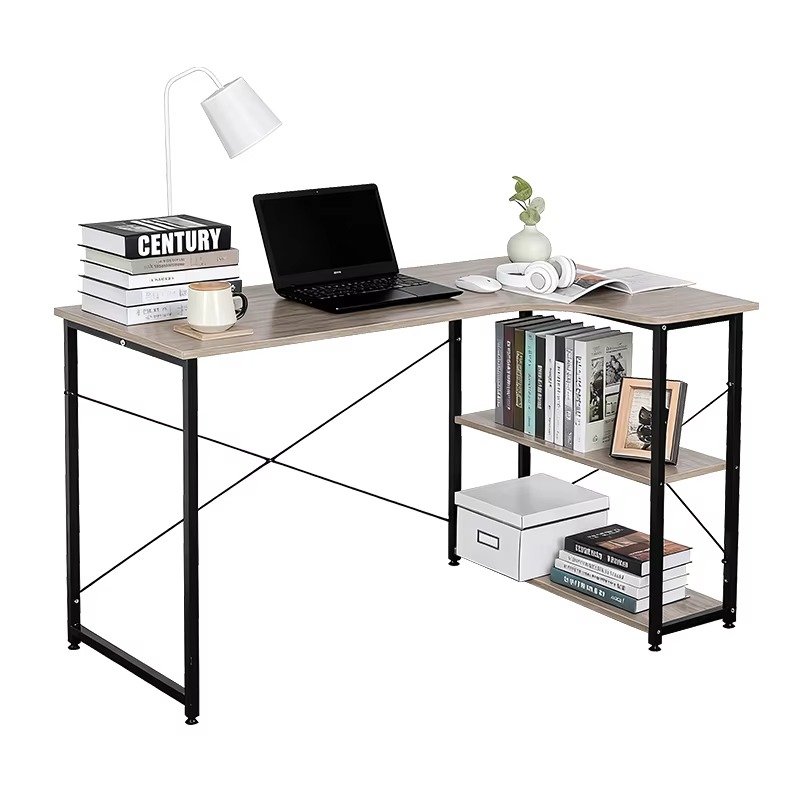 Home Office With Bookshelves - L자형 코너 책상, 책장이 통합된 벽걸이
