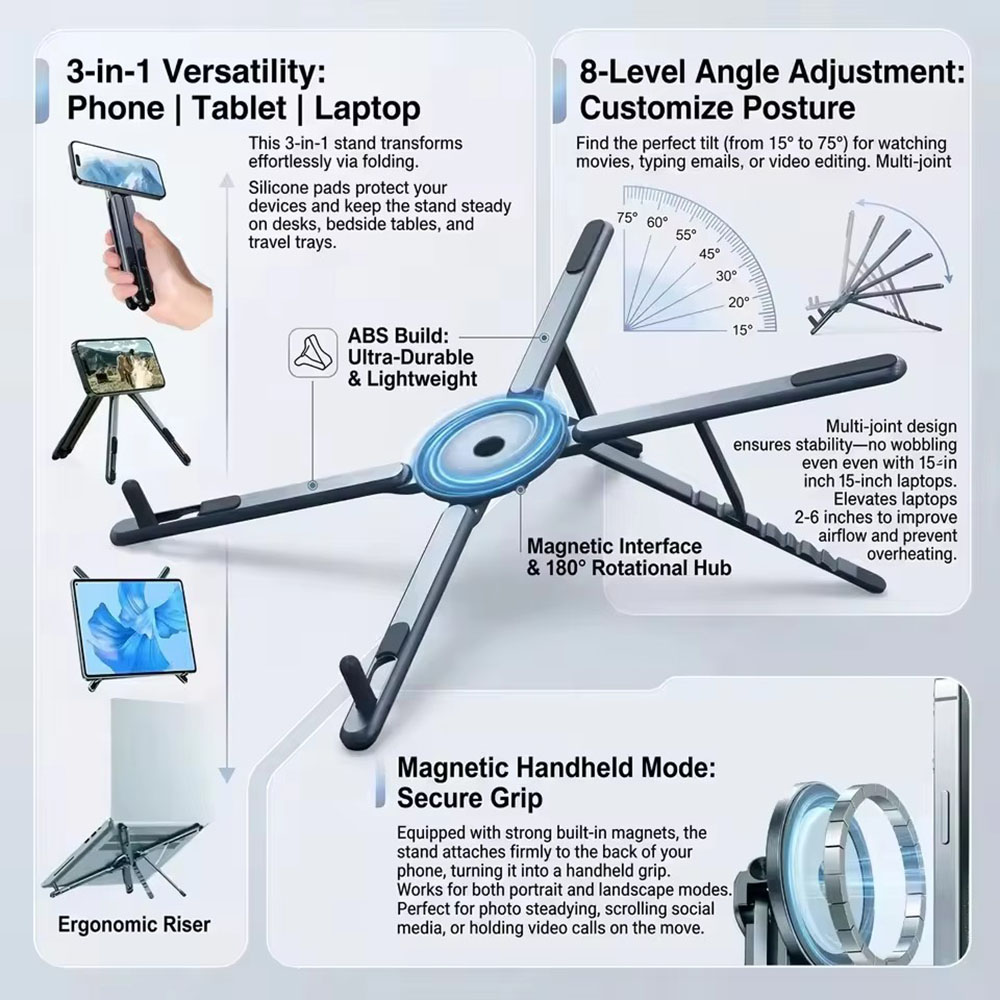 Laptop Stand Foldable - 휴대용 자석식 휴대폰 거치대 & 셀카봉