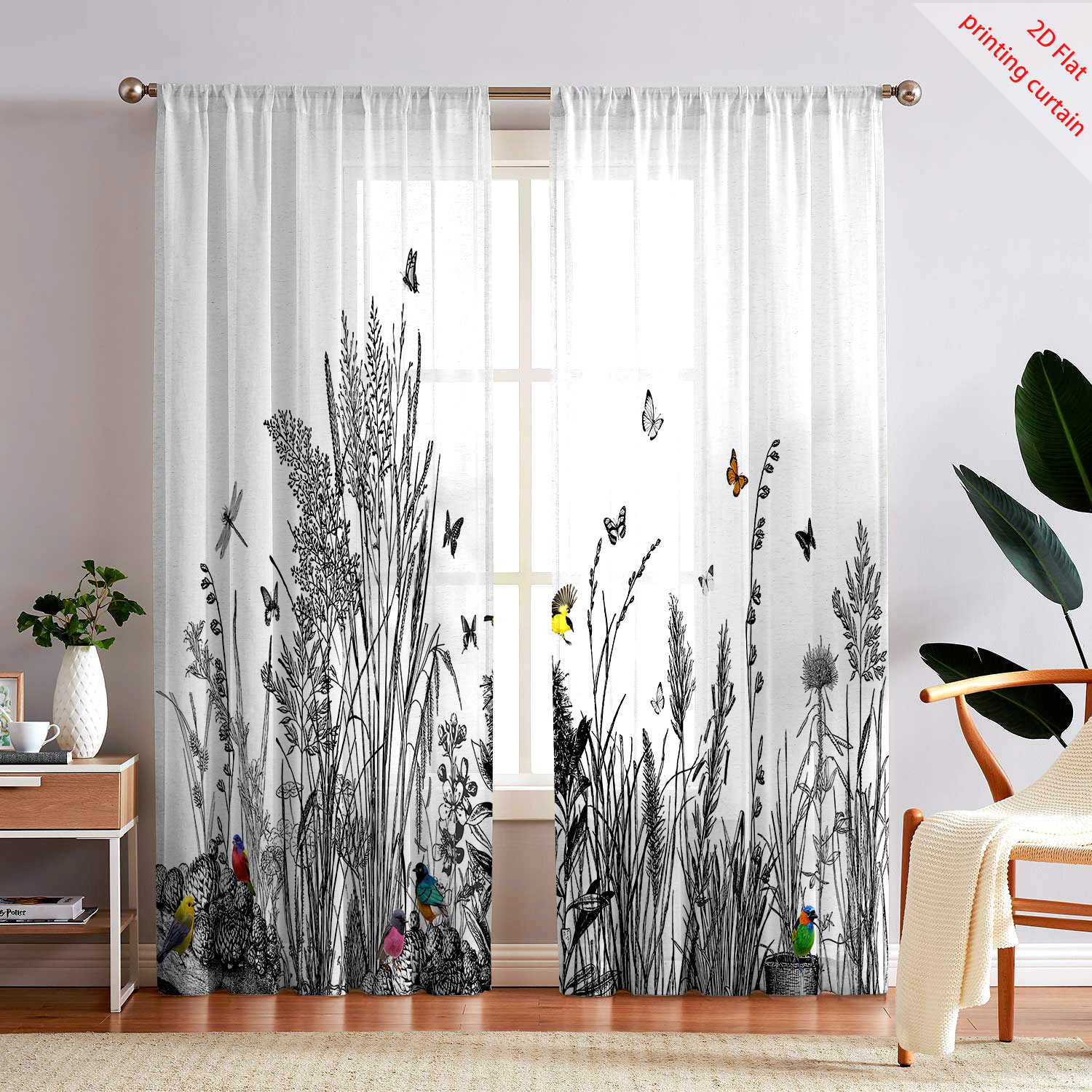 Home Office Windows - 식물 인쇄 투명 스크린 커튼 홈