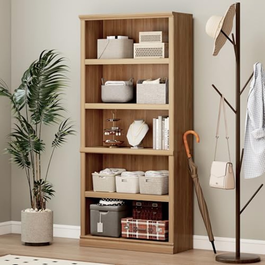 높이 70인치 화이트 오크 책장 5단 오픈 선반 수납형 - Home Office With Library 리뷰 및 가격