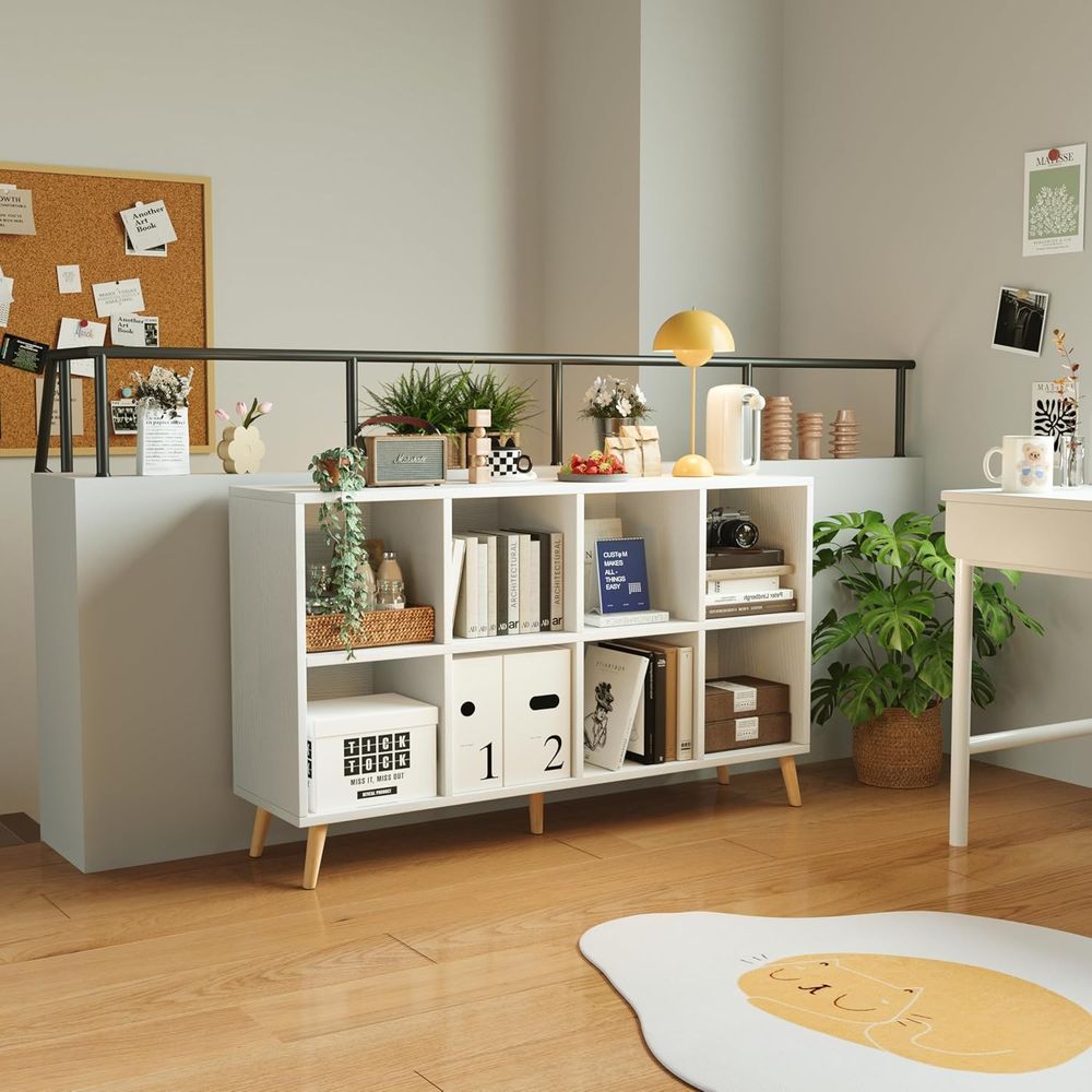 다리가 있는 2단 목재 책장, 11개의 선반 개구부,  - Home Office With Bookshelves 리뷰 및 가격