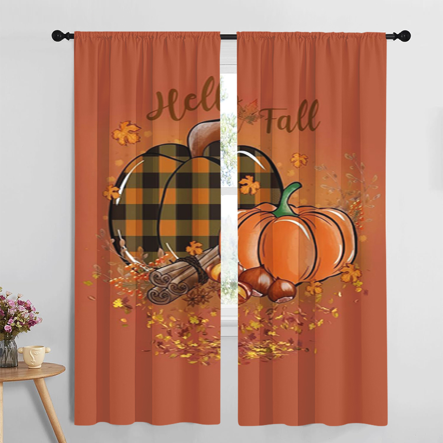 2PCS 디지털 프린트 커튼, 헬로 가을 문구 플래드  - Home Office Quotes 리뷰 및 가격