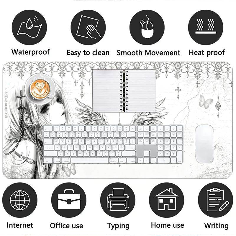 가죽 마우스 패드 블랙 화이트 애니메이션 미학 천사 소 - Home Office Keyboard And Mouse 리뷰 및 가격